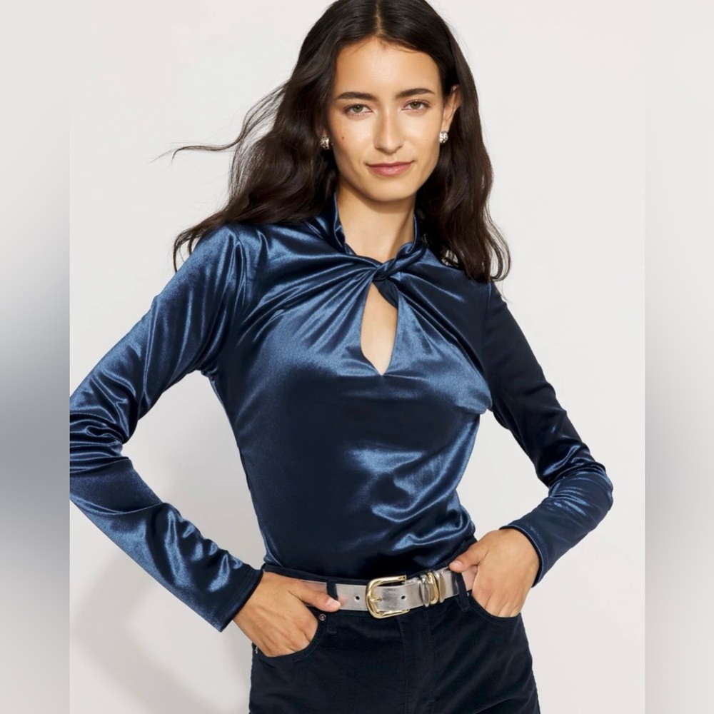Elegant Navy Satin Women's Top